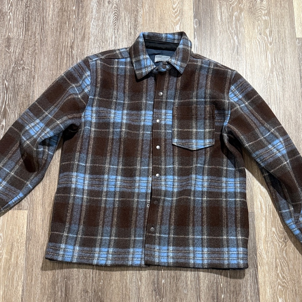 Men's DJAB Brown and Blue Plaid Button-Up Shirt L